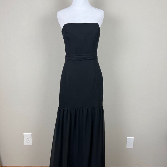 White Vera Wang Dress Womens 8 Black Crinkle Chiffon Trumpet Hem Strapless Gown‎ - Picture 15 of 15